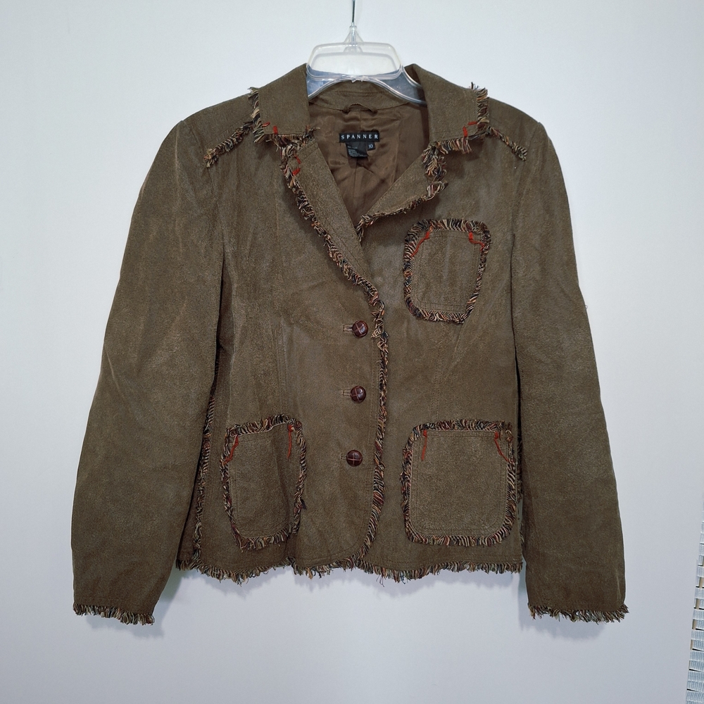 Spanner Genuine Leather Brown Fringed Women's Jacket Vintage Sz 10🤍